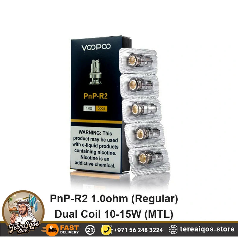 VOOPOO PnP-R2 vape coils packaging with warning label .